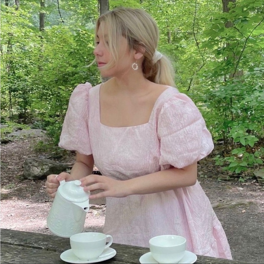 Ballerina powder pink dress with open back and bows by JING